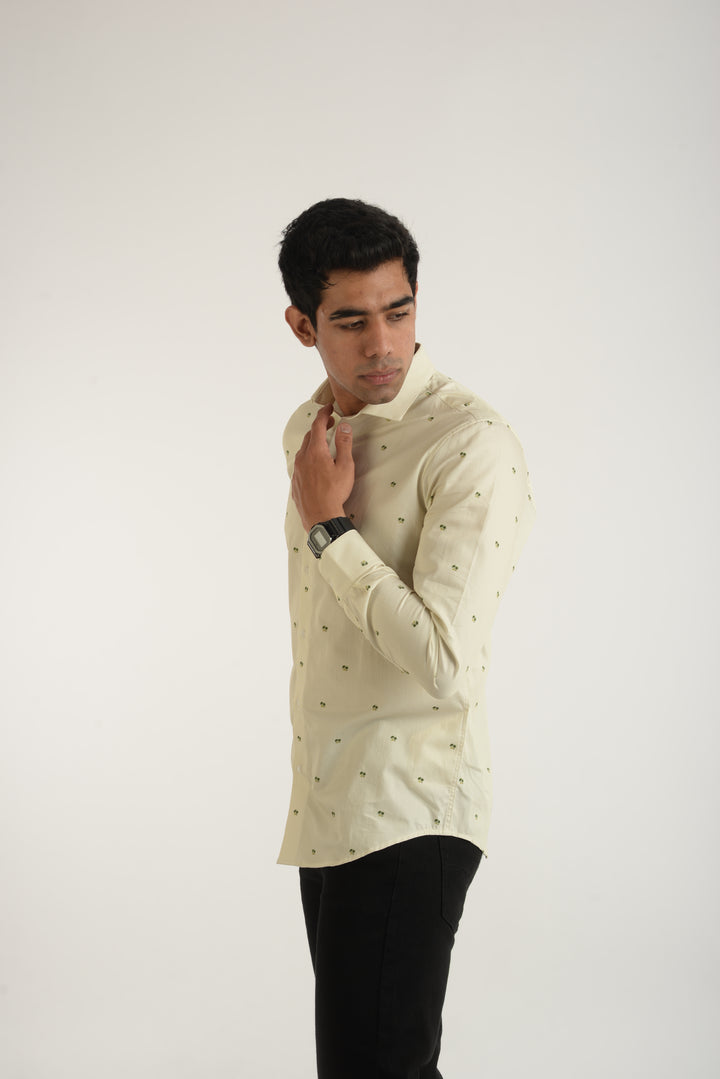 Giza Palm Tree Pin Stripe Printed Long Sleeve Shirt for Men