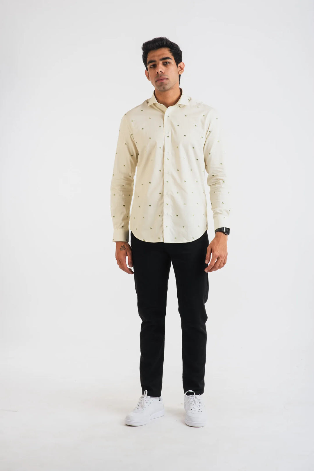 Giza Palm Tree Pin Stripe Printed Long Sleeve Shirt for Men