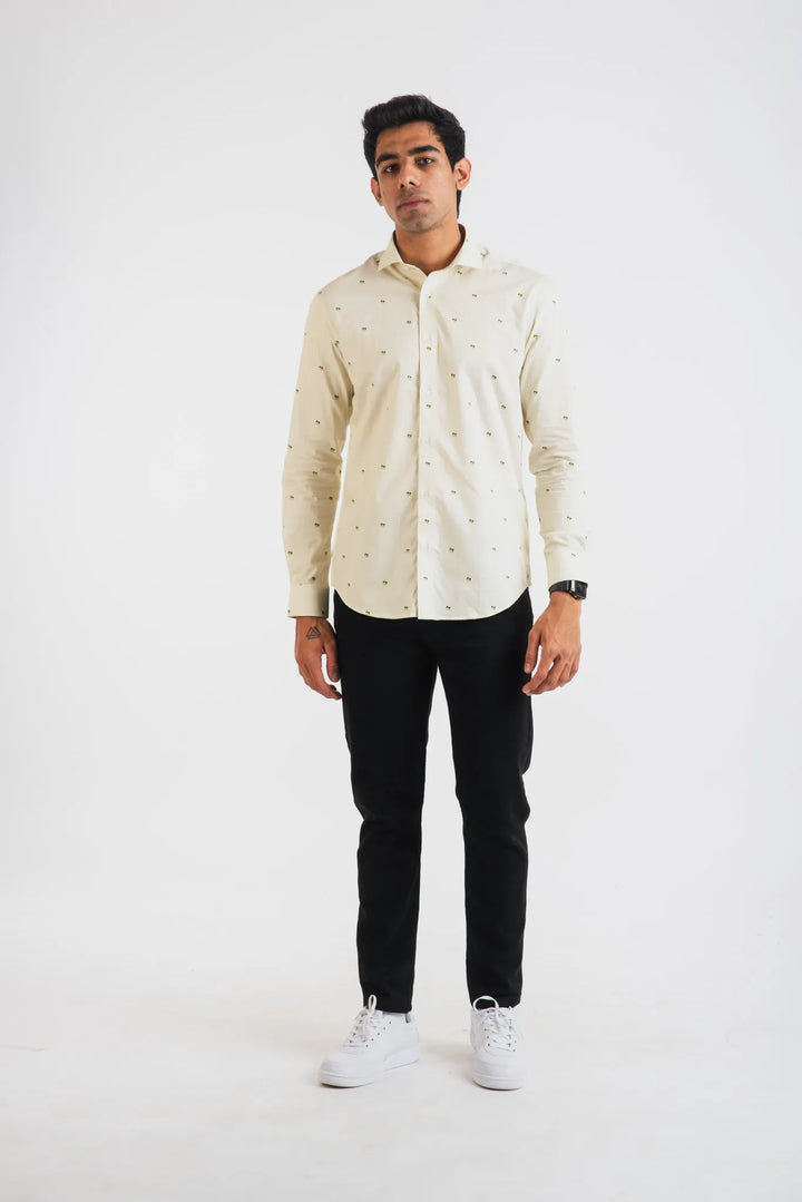 Giza Palm Tree Pin Stripe Printed Long Sleeve Shirt for Men