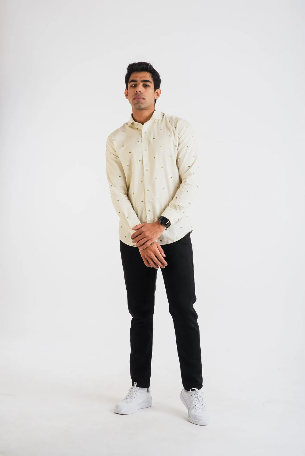 Giza Palm Tree Pin Stripe Printed Long Sleeve Shirt for Men