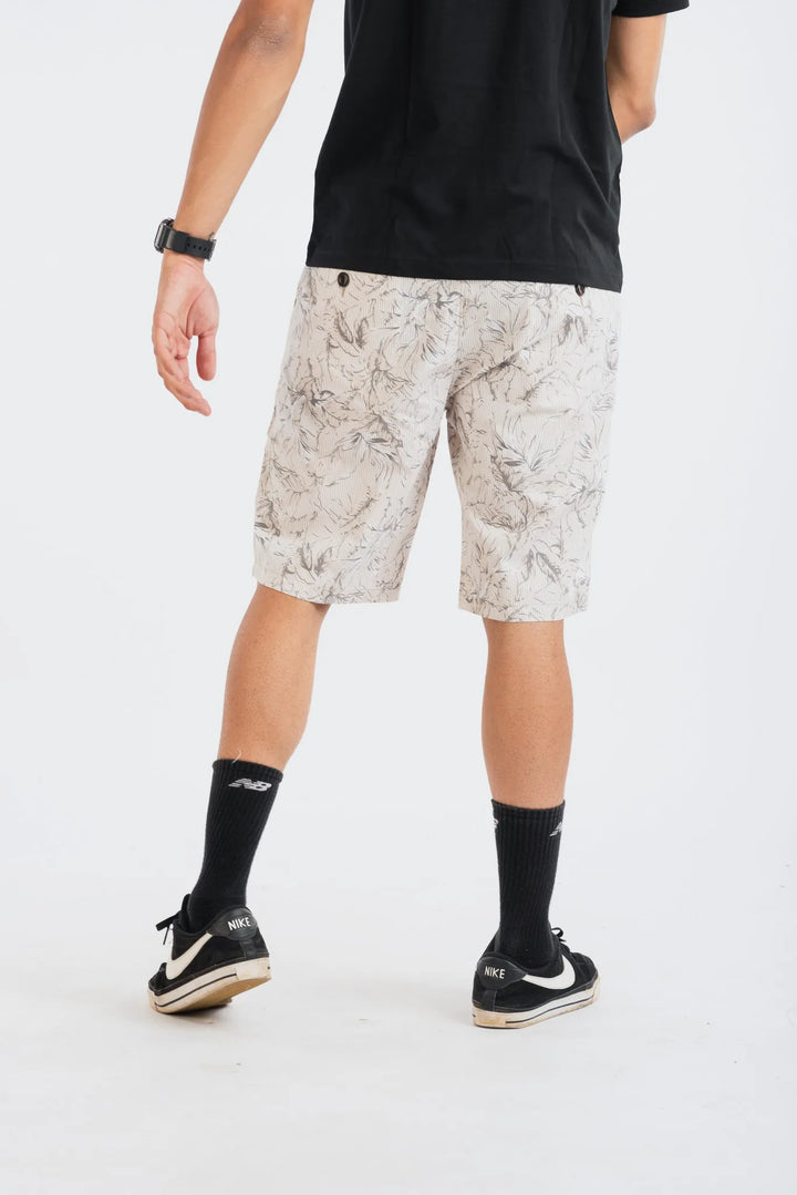 Cotton Ecru Grey Floral Printed Woven Shorts for Men