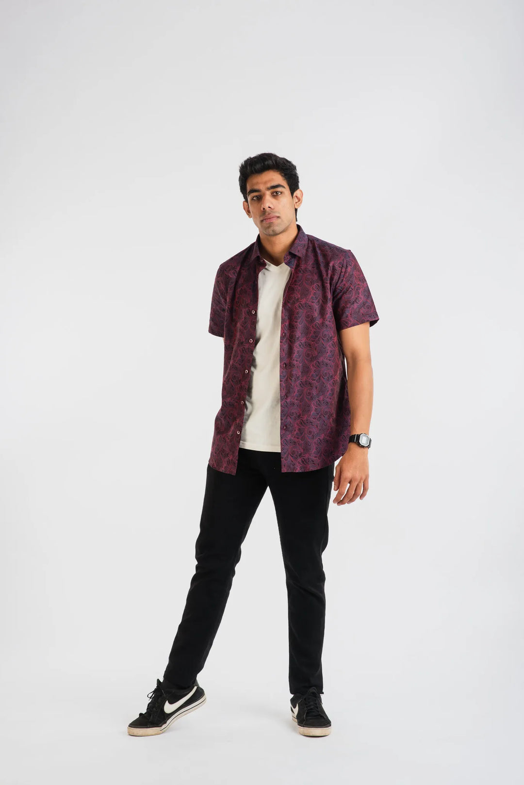 Giza Cotton Pink Classic Textured Short Sleeve Shirt for Men