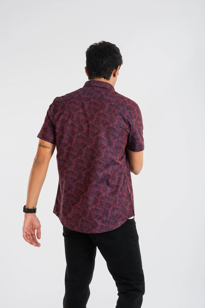 Giza Cotton Pink Classic Textured Short Sleeve Shirt for Men