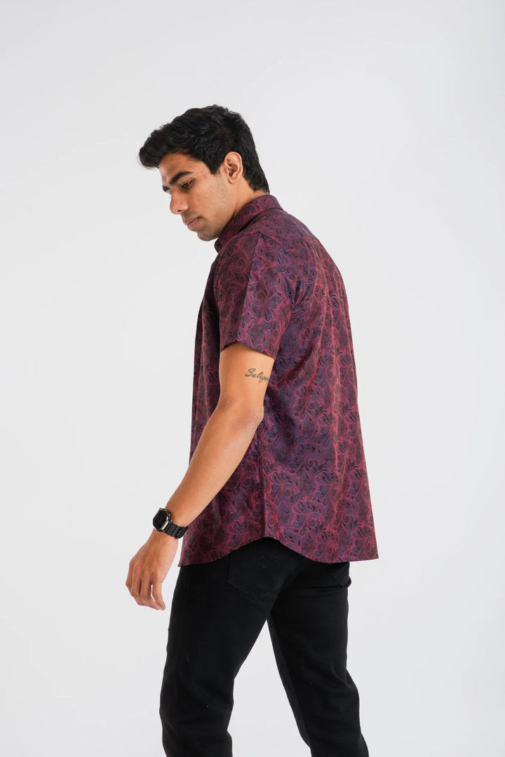 Giza Cotton Pink Classic Textured Short Sleeve Shirt for Men