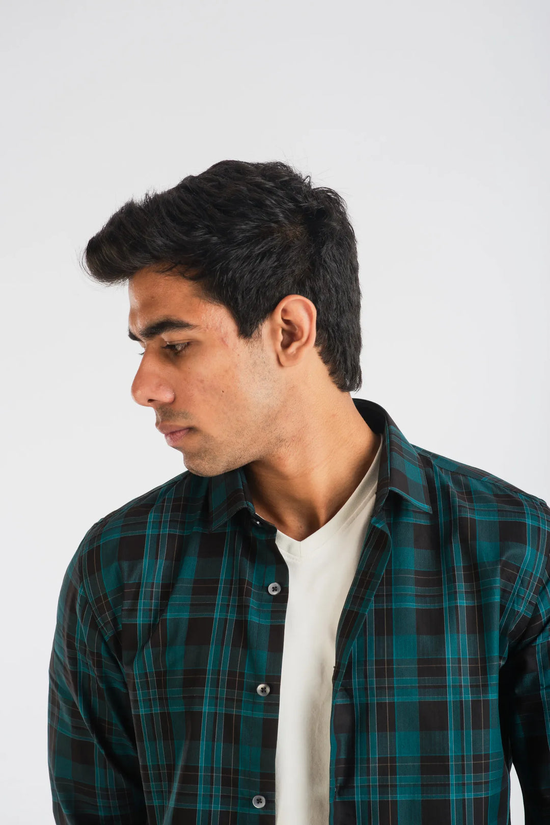 Giza Cotton Sea Green Big Box Plaid Long Sleeve Shirt for Men