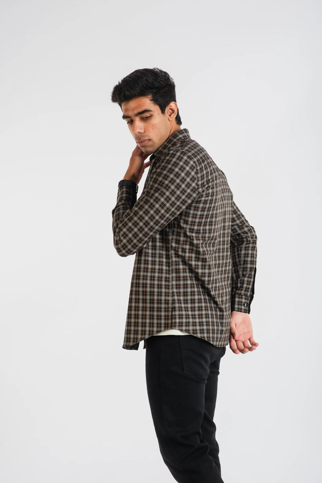 White brown plaid Giza shirt