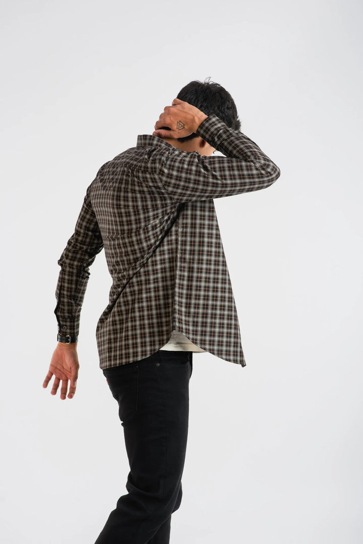 White brown plaid Giza shirt