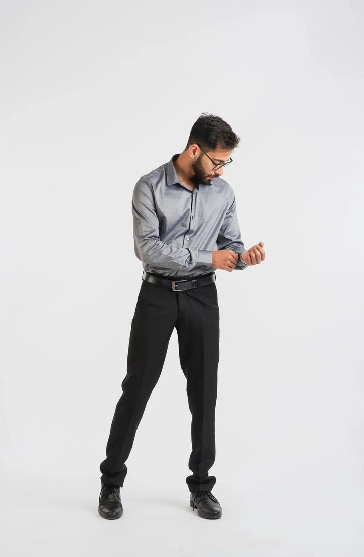 Giza Cotton Grey Long Sleeve Plain Shirt for Men