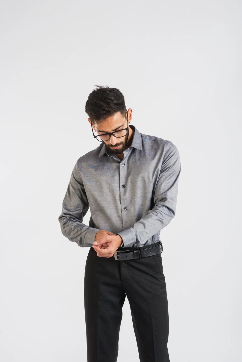 Giza Cotton Grey Long Sleeve Plain Shirt for Men
