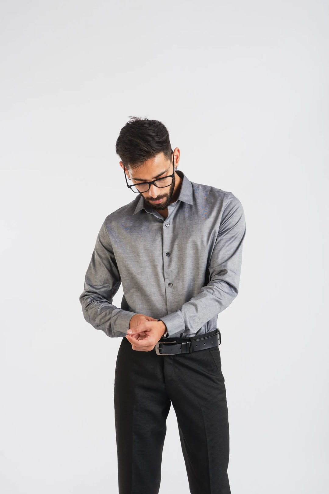 Giza Cotton Grey Long Sleeve Plain Shirt for Men