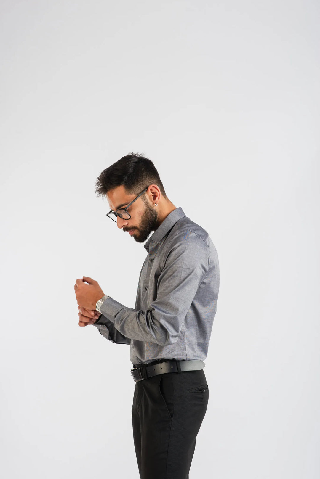 Giza Cotton Grey Long Sleeve Plain Shirt for Men