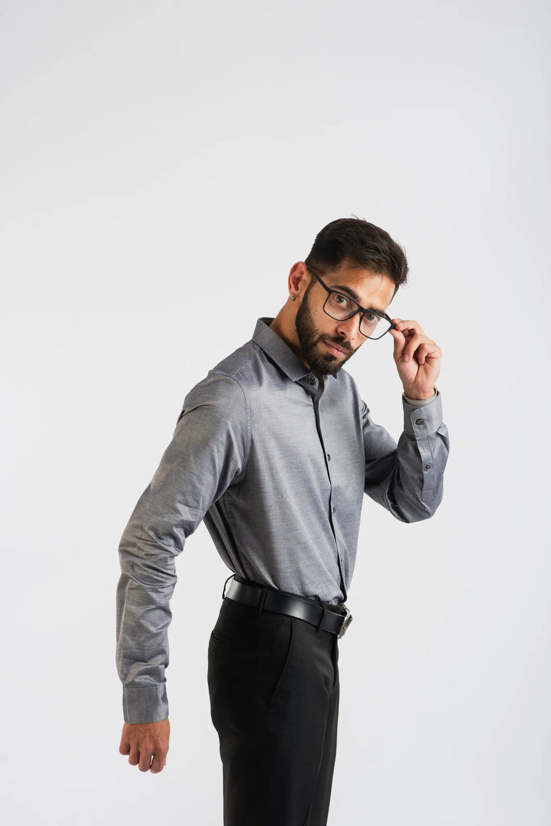 Giza Cotton Grey Long Sleeve Plain Shirt for Men