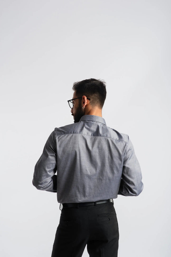 Giza Cotton Grey Long Sleeve Plain Shirt for Men