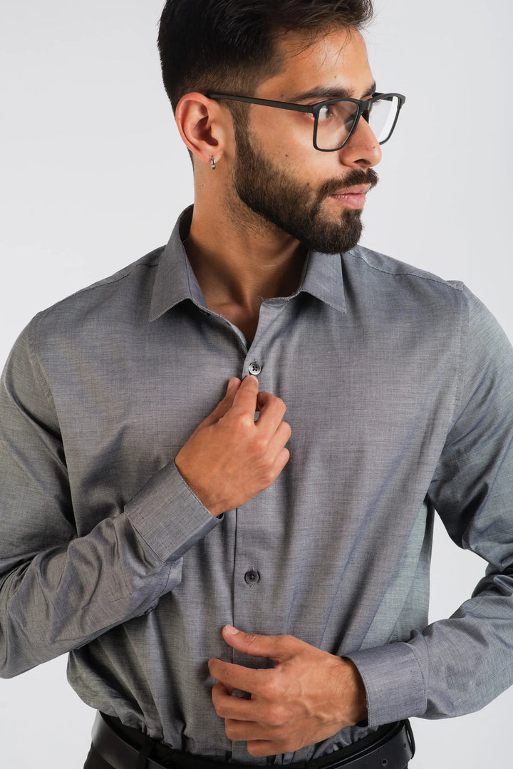 Giza Cotton Grey Long Sleeve Plain Shirt for Men