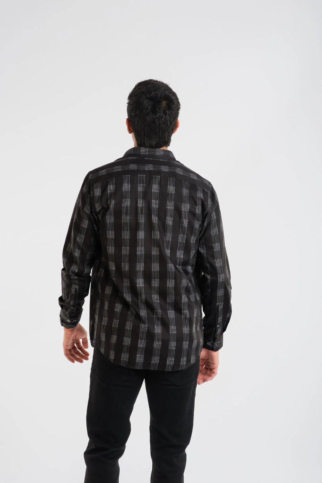 Giza Cotton Black White Texture Plaid Long sleeve Shirt for Men
