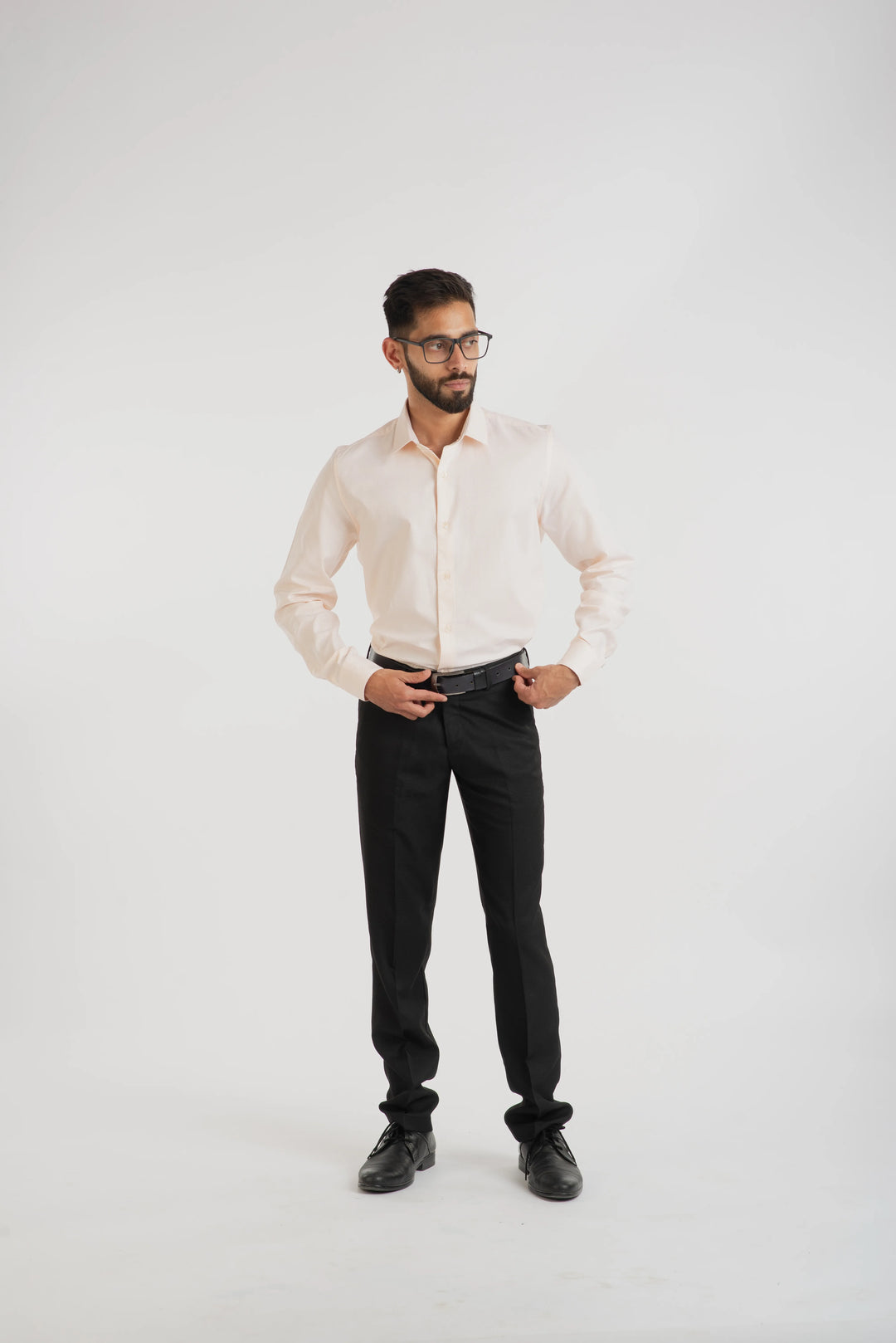 Giza Cotton Peach Textured Long Sleeve Shirt for Mens