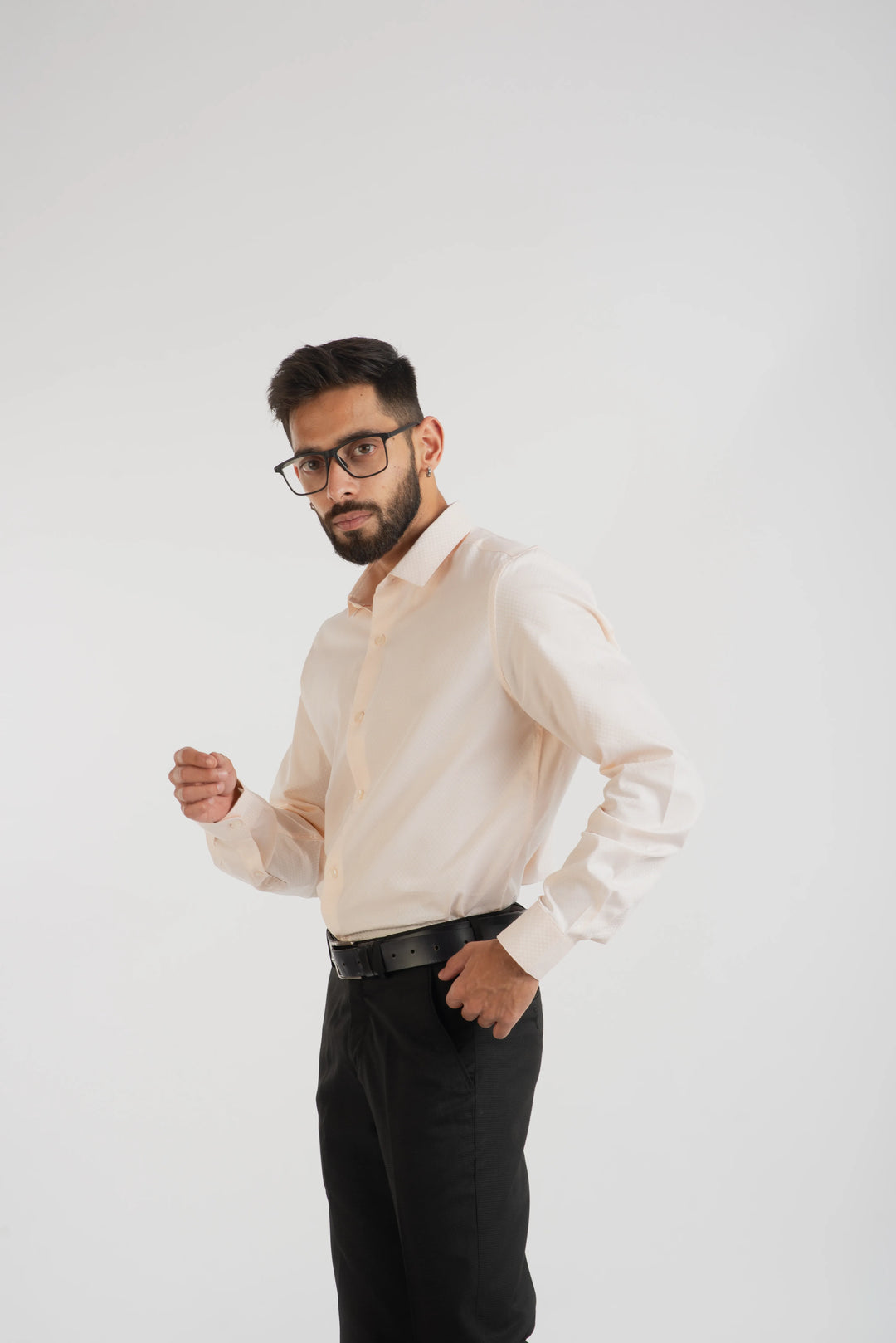 Giza Cotton Peach Textured Long Sleeve Shirt for Mens
