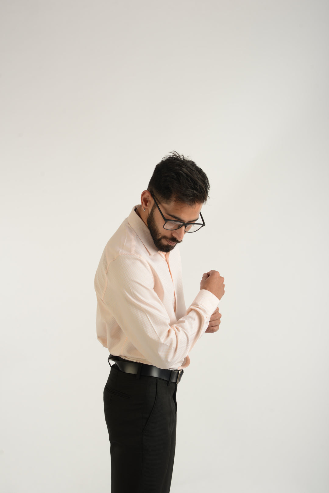 Giza Cotton Peach Textured Long Sleeve Shirt for Mens