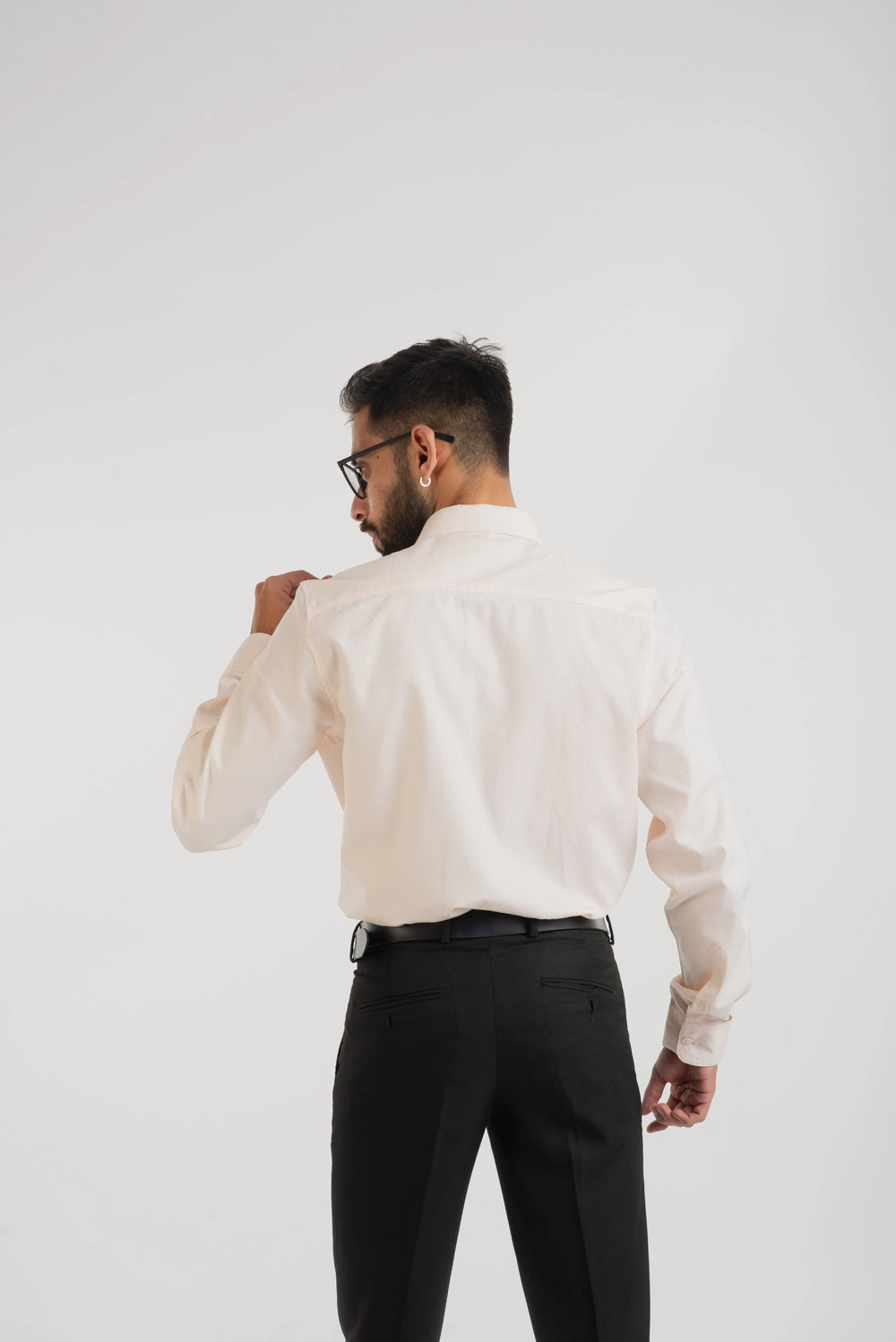 Giza Cotton Peach Textured Long Sleeve Shirt for Mens