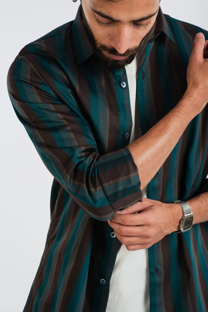 Giza Cotton Stripe Textured Long Sleeve Shirt for Men
