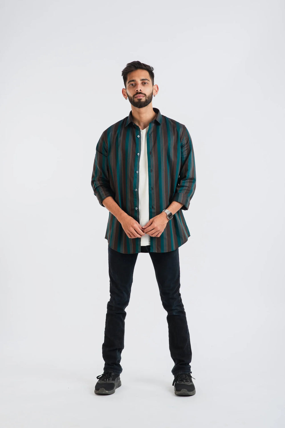 Giza Cotton Stripe Textured Long Sleeve Shirt for Men