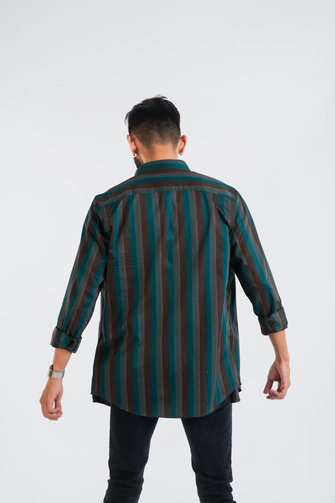 Giza Cotton Stripe Textured Long Sleeve Shirt for Men