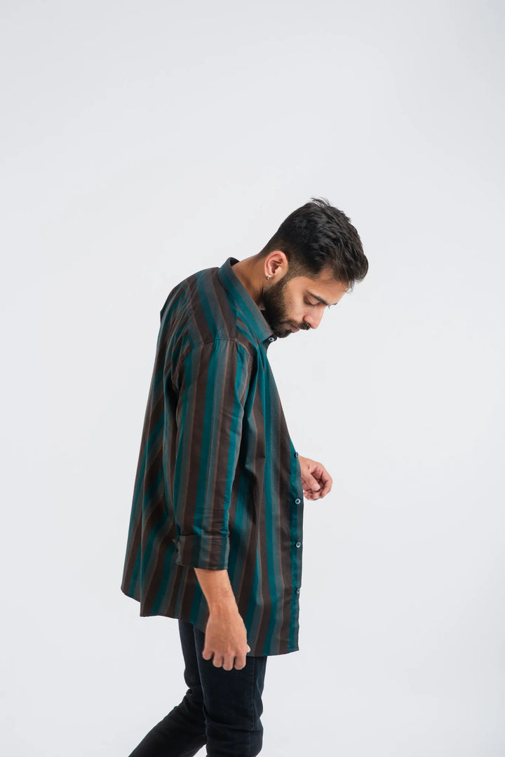 Giza Cotton Stripe Textured Long Sleeve Shirt for Men