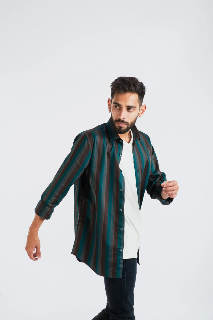 Giza Cotton Stripe Textured Long Sleeve Shirt for Men