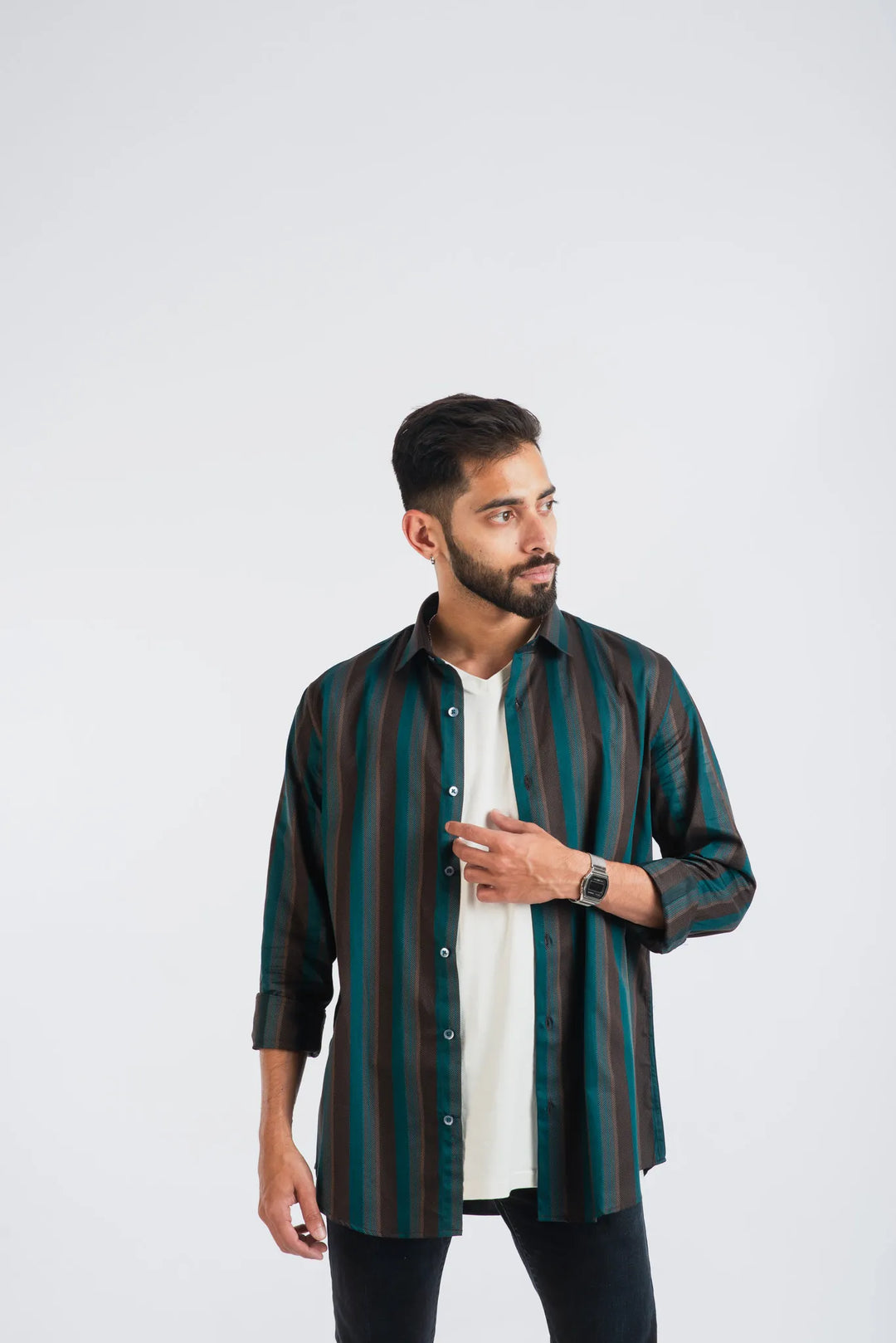 Giza Cotton Stripe Textured Long Sleeve Shirt for Men