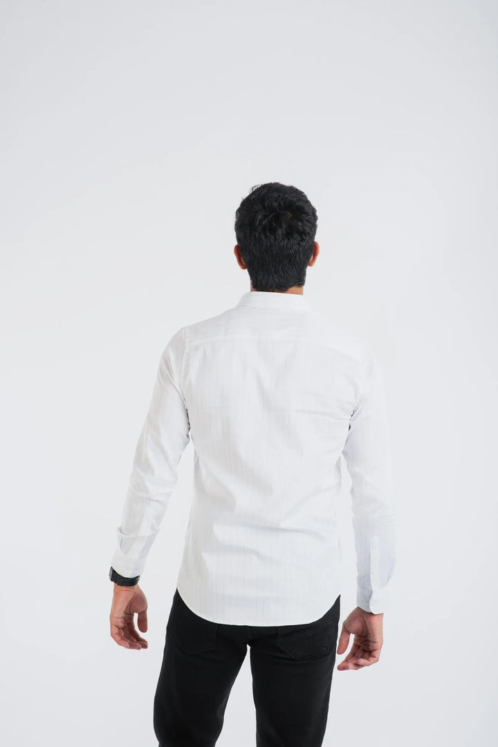 Giza Cotton White Stripe Long Sleeve Stripe Shirt for Men