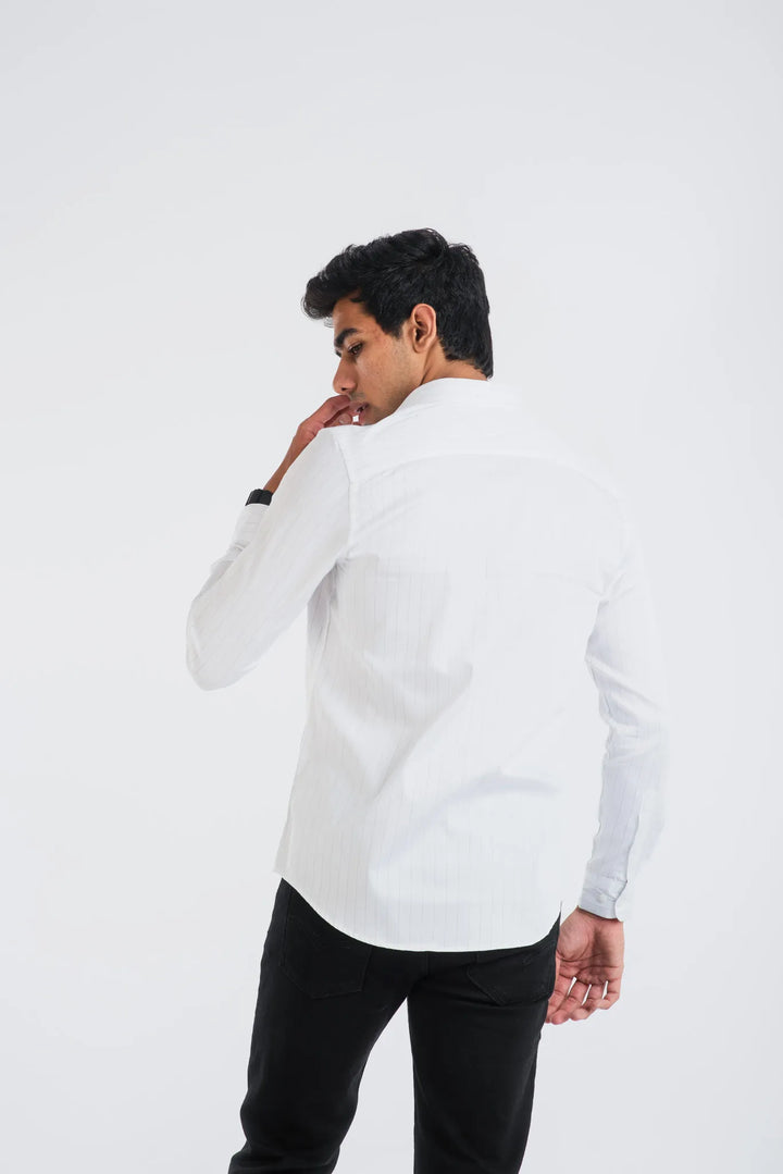 Giza Cotton White Stripe Long Sleeve Stripe Shirt for Men
