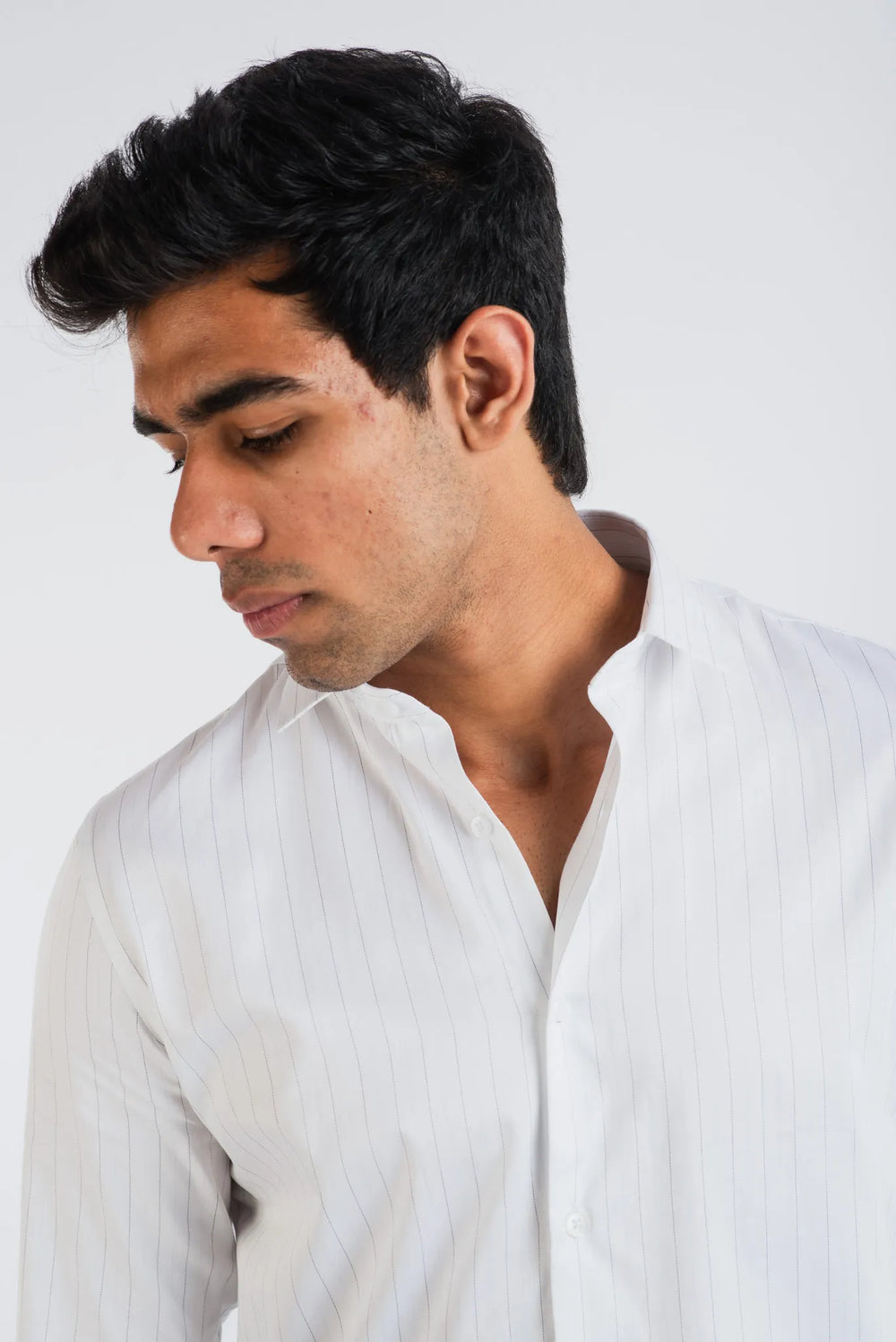 Giza Cotton White Stripe Long Sleeve Stripe Shirt for Men