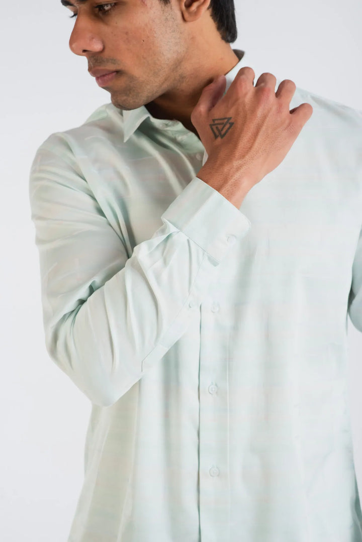 Giza Cotton Rainbow Textured Long Sleeve Shirt for Men