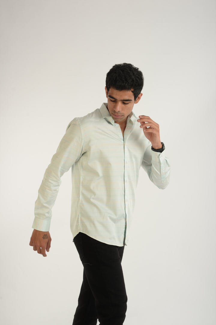 Giza Cotton Rainbow Textured Long Sleeve Shirt for Men