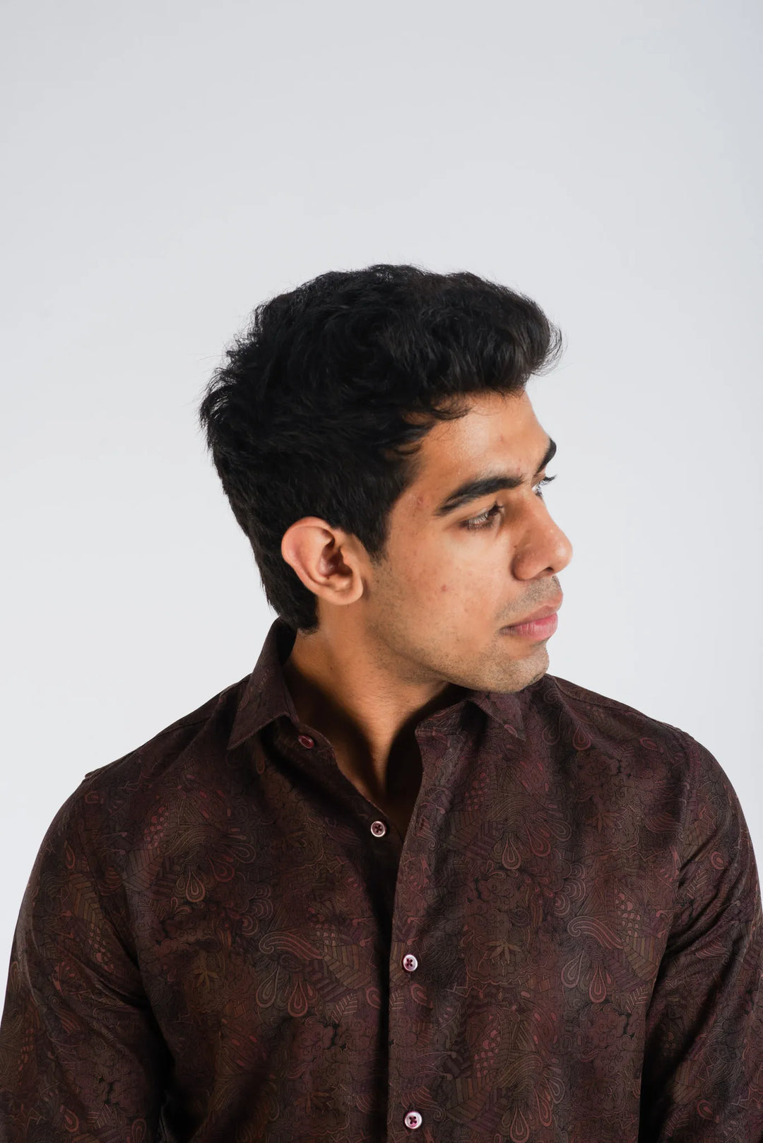 Cotton Brown Classic Textured Long Sleeve Shirt for Men