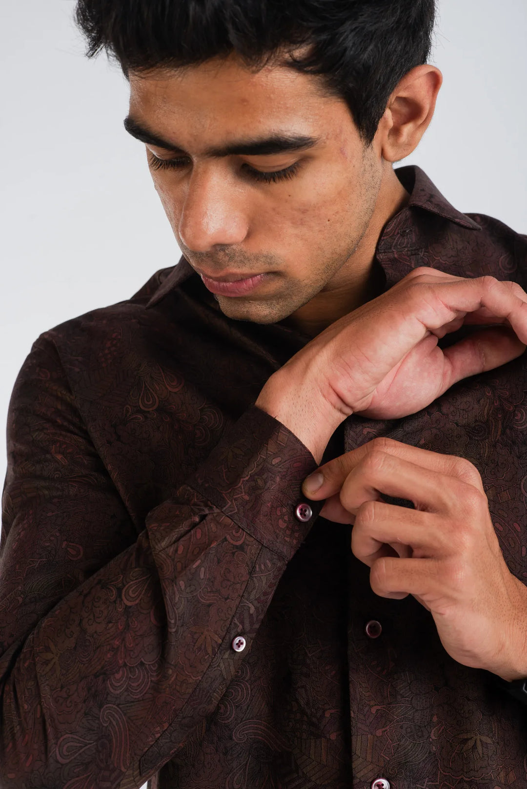 Cotton Brown Classic Textured Long Sleeve Shirt for Men