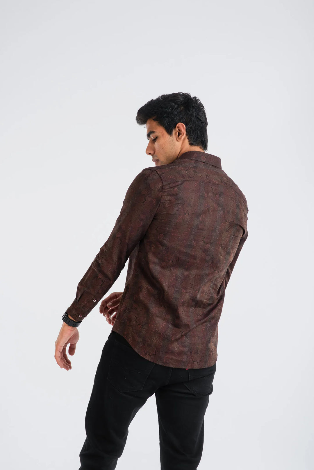 Cotton Brown Classic Textured Long Sleeve Shirt for Men