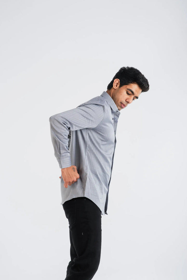 Cotton Black White H.Bone Stripe Long Sleeve Shirt for Men