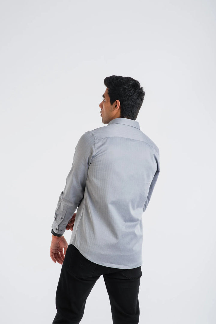 Cotton Black White H.Bone Stripe Long Sleeve Shirt for Men