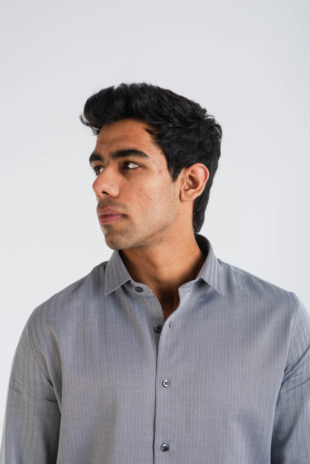 Cotton Black White H.Bone Stripe Long Sleeve Shirt for Men