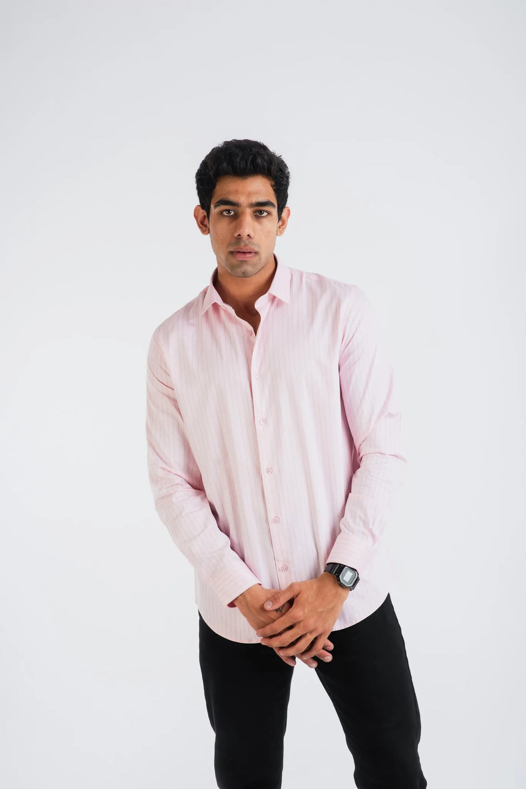 Giza Cotton Pink Stripe Long Sleeve Shirt for Men