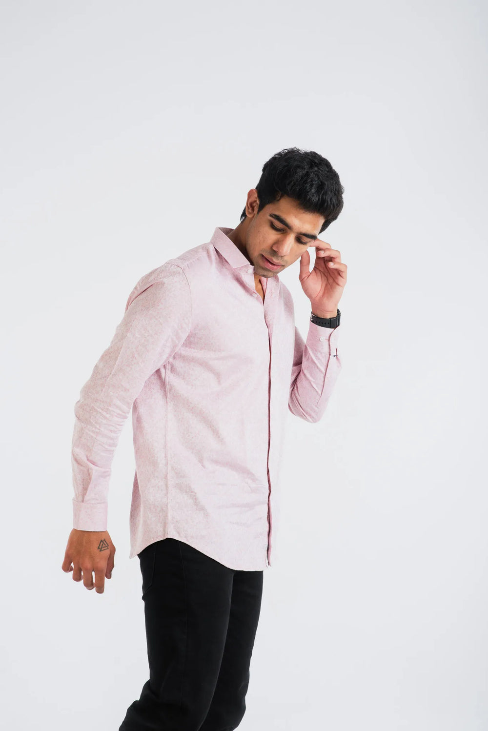 Giza Cotton Pink Textured Long Sleeve Shirt for Men