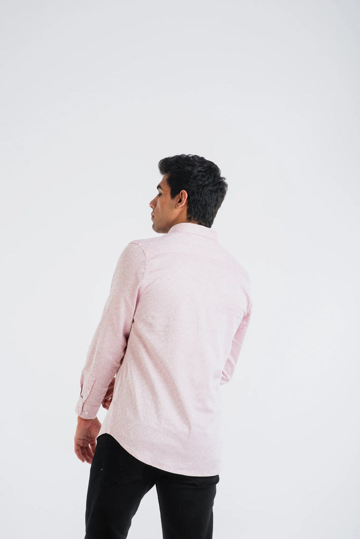 Giza Cotton Pink Textured Long Sleeve Shirt for Men