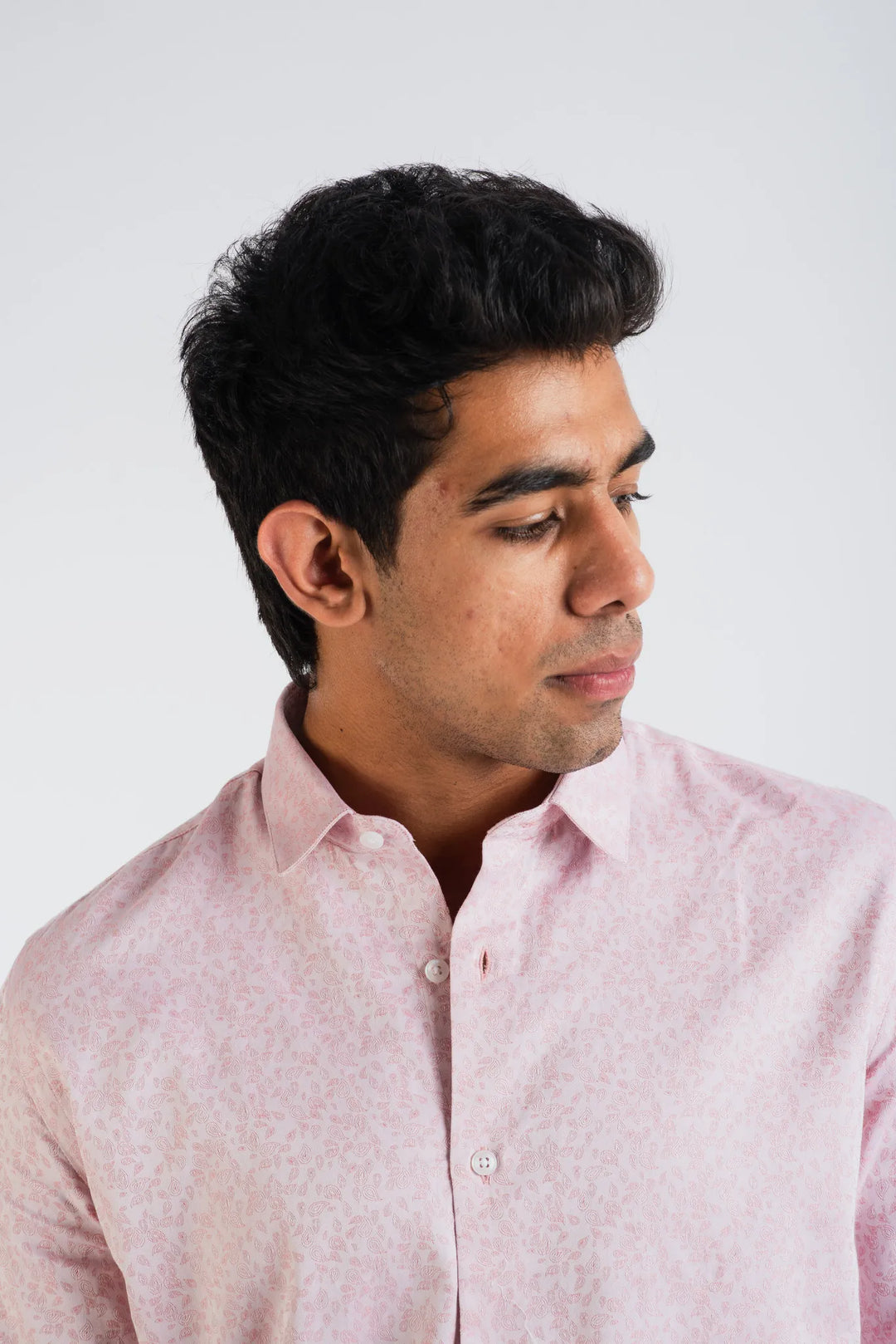Giza Cotton Pink Textured Long Sleeve Shirt for Men