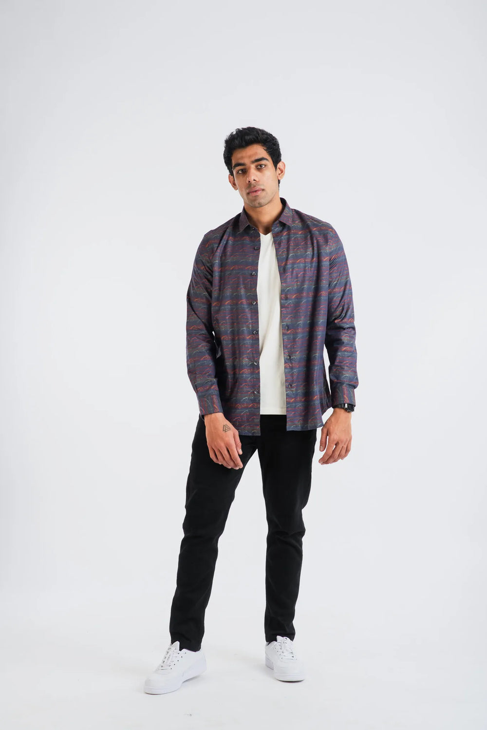 Giza Cotton Stripe Horse Textured Long Sleeve Shirt for Men