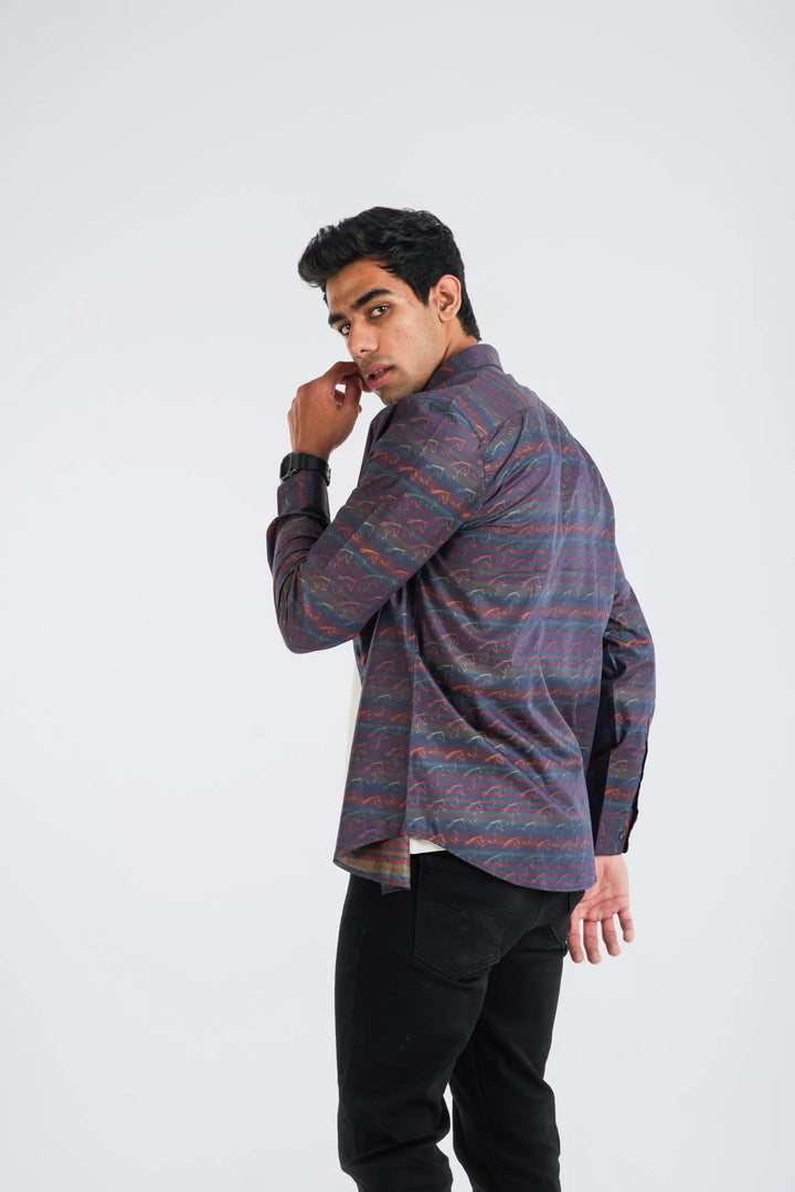 Giza Cotton Stripe Horse Textured Long Sleeve Shirt for Men