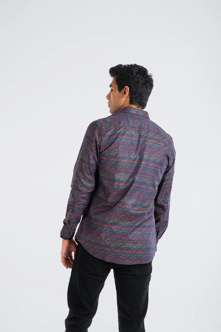 Giza Cotton Stripe Horse Textured Long Sleeve Shirt for Men