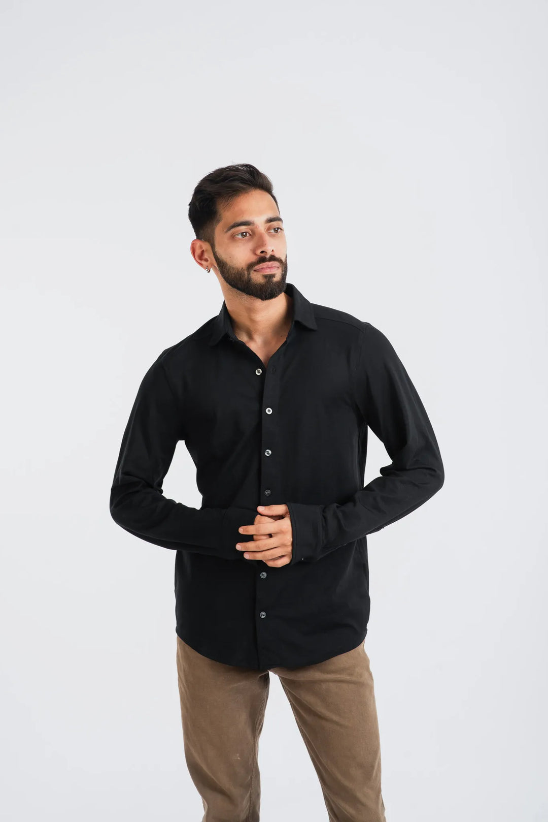 Giza Black Shirt Long Sleeve Plain Shirt for Men