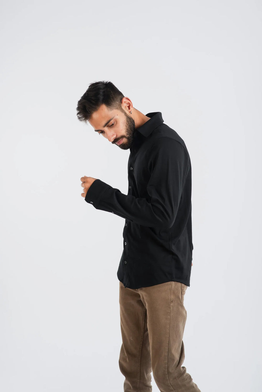 Giza Black Shirt Long Sleeve Plain Shirt for Men