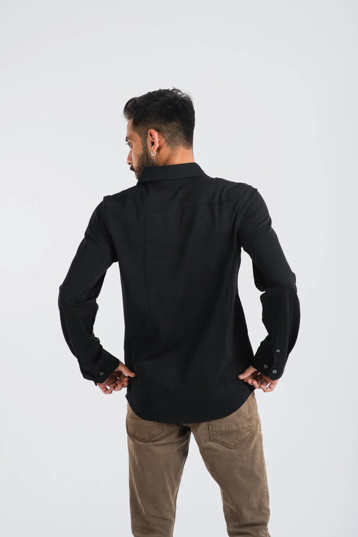 Giza Black Shirt Long Sleeve Plain Shirt for Men